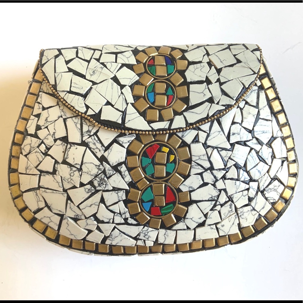 Mosaic Metal Purse White